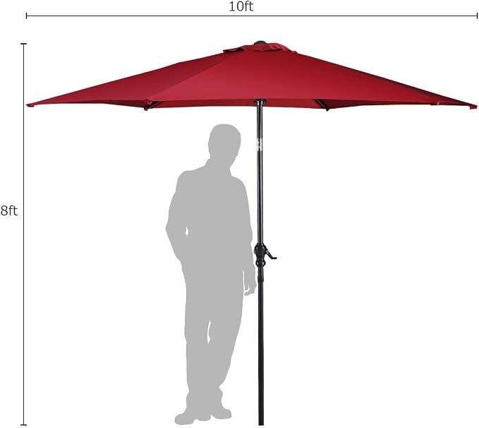 Giantex 10ft Outdoor Patio Umbrella, Market Table umbrella w/Tilt Adjustment and Crank, 180G Polyester, Garden Canopy for Deck Backyard Pool Indoor Outdoor