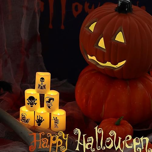 Halloween Battery Operated Flameless LED Votive Candle Skull Skeleton 6 PCS - Image 2
