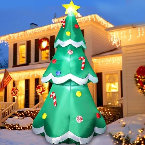 7 FT Tall Christmas Inflatables Tree Decorations Outdoor, Blow up Christmas Tree Yard Decor with LED Lights Star Treetop & Colorful Candy for Xmas Holiday Party Indoor Garden Patio Display Hall Lawn by FunFansoHolidaysDecorations