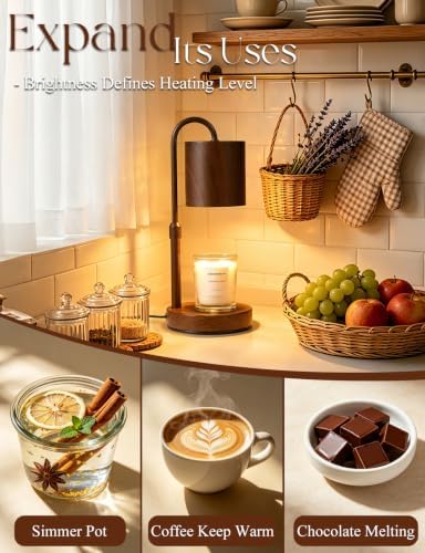 Briever Dimmable Candle Warmer Lamp with Timer, Height Adjustable Electric Candle Wax Warmer, Birthday Gifts for Women Mom, House Warming Gifts New Home Decor, Solid Wood Base, Walnut Wood Grain - Image 6