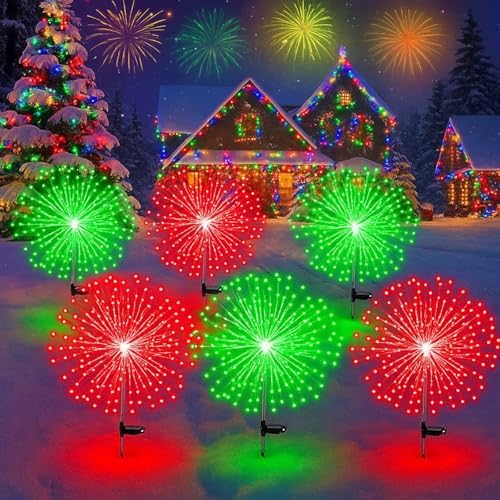 Tujoe 6 Pcs Christmas Solar Firework Stake Lights 180 LED 8 Modes by Tujoe