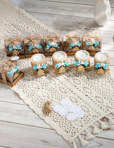 10 Pieces Handmade Wooden Milk Bottle Tea Candle Holder, Baby Birthday Party Favors | Gender Reveal Guest Favors with Personalized Tags, Baby Boy Gender Reveal (Light-blue) - Image 3