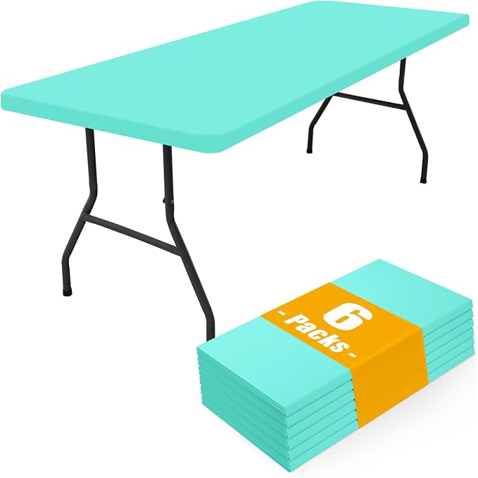 Smiry 6 Pack Rectangle Picnic Table Cloth, Waterproof Elastic Fitted Tablecloths, Washable Polyester Rectangular Patio Table Cover for Camping, Indoor and Outdoor (Aqua, 30"x96")