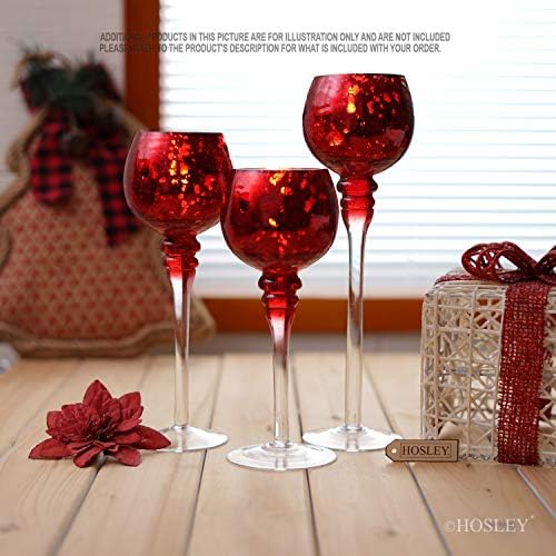 Hosley Set of 3 Crackle Red Glass Tealight Holders - 12 Inch, 10 Inch, 9 Inch Ideal for Weddings Special Events Parties Also Makes a Great Gift - Image 4