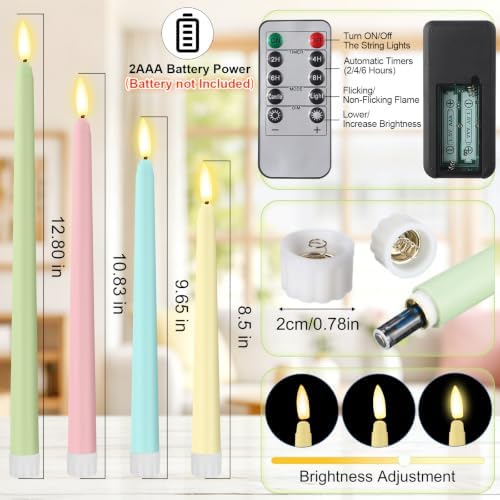 Rossesay 16 Pcs Macaron Flameless Taper Candle with Remote Timer - Image 2