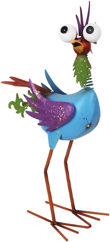 Metal Wacky Rooste Garden Statue, 17‘’ Rooster Decor Yard Statue Decorations Outdoor, Chicken Yard Art for Outside, Patio, Backyard, Lawn (Blue & Purple)