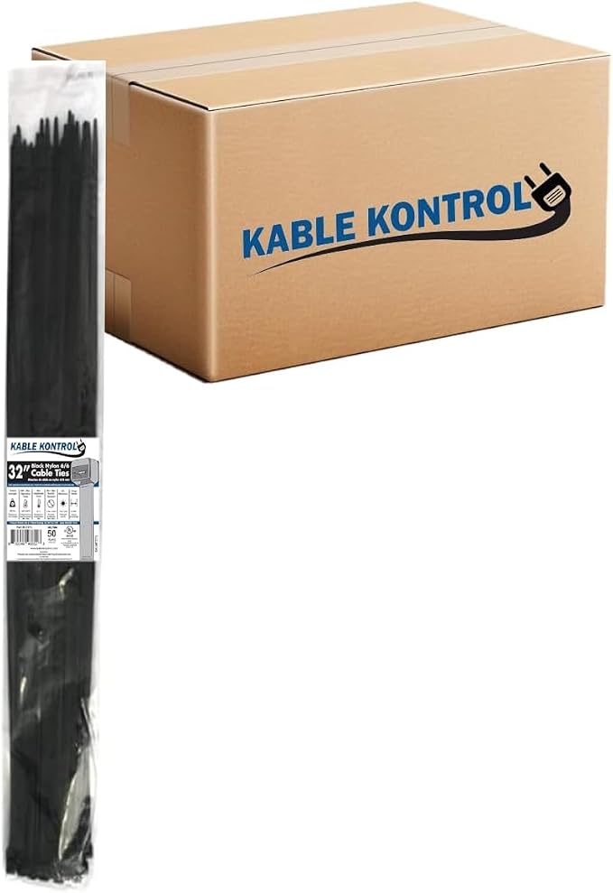 Kable Kontrol Cable Zip Ties Black 500 Pcs 32 Inch, 175 Lbs Tensile Strength, Bulk Pack, Self-locking UV Resistant Plastic Nylon Wire Ties, for Indoor or Outdoor Use