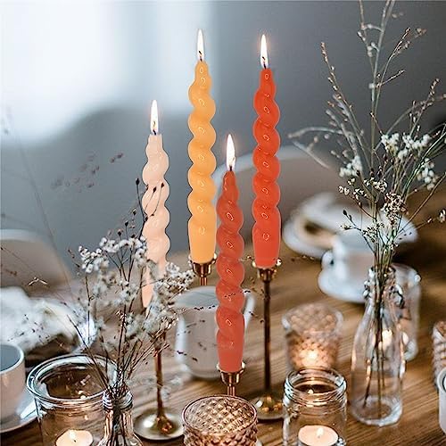 7.5 Inches Spiral Taper Candles Colorful Twisted Candle Dripless Long Candles, Handmade Candlesticks for Wedding Dinner Decor, Set of 4(Gradient Orange) - Image 6