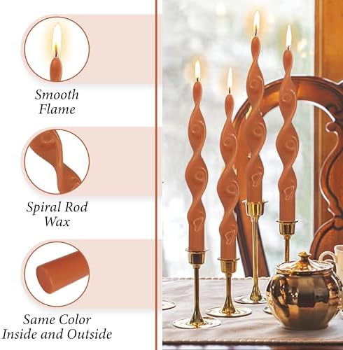 10 Inches Spiral Taper Candles Colorful Twisted Candle Dripless Long Candles, Handmade Candlesticks for Wedding Dinner Decor, Set of 4(Pumpkin) - Image 3