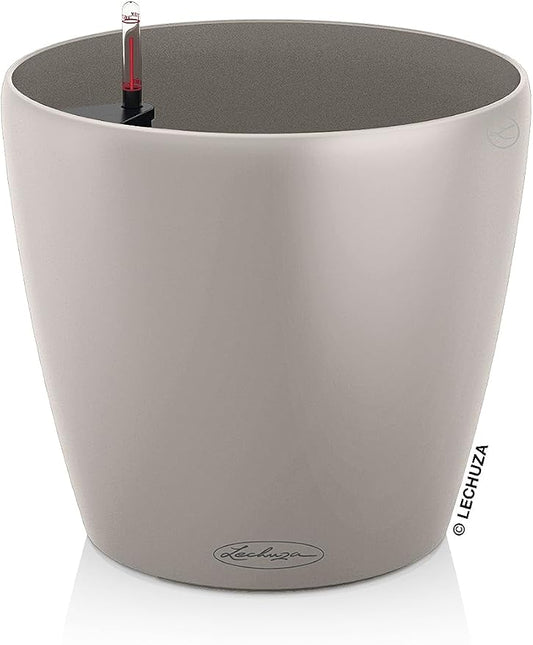 Lechuza Classico Color 21 Sand Brown, Self-Watering Small Round Planter, D8.3 H7.9 in