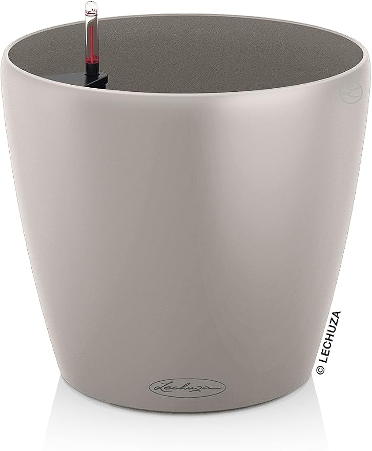 Lechuza Classico Color 35 Sand Brown, Self-Watering Round Planter, D13.8 H11.8 in