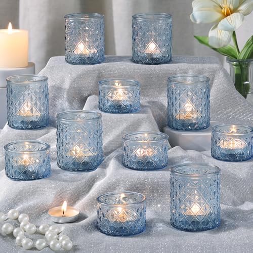 20 Pcs Blue Votive Candle Holders Glass Tea Light Candle Holder Bulk by MATAHUMbeyourbetterchoice