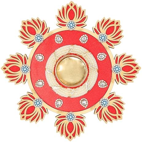 Lotus Rangoli with T-Light Tlight Holder Tea Light Candle Table top Center for Floor Stand for Traditional Festival Decoration Décor Gifts Gifting Idea for House Warming Return Gifts(Size:-8")(Red) by AditriCreation
