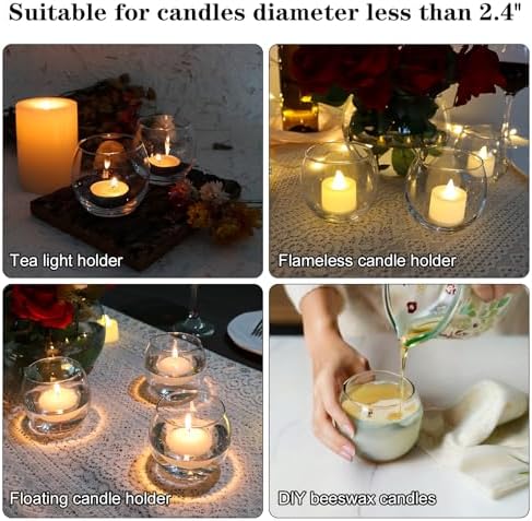 PINIWON 12pcs Clear Glass Round Votive Candle Holders, 2.6'' H x 3.1'' W - Image 3