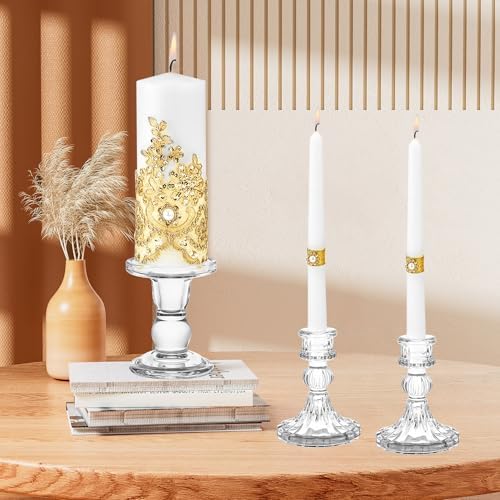 Unity Candle Holder - Glass Candle Holders for Pillar Candles Taper Candles, Glass Candlestick Holders Set of 3, Decorative Clear Glass Candlestick Holder for Wedding Table Dinning Church Centerpiece - Image 5