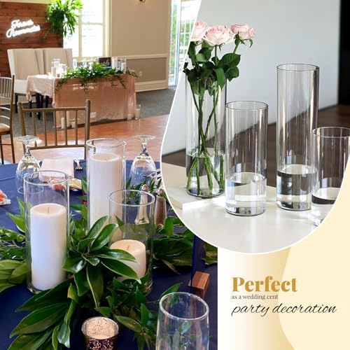 12Pack Glass Cylinder Vases for Centerpieces - 8 Inch Tall Flower Vase for Wedding Decorations, Floating Candle Holder Vase Bulk,Glass Hurricane Candle Holders for Table Shelf, Party, Home Decor - Image 5
