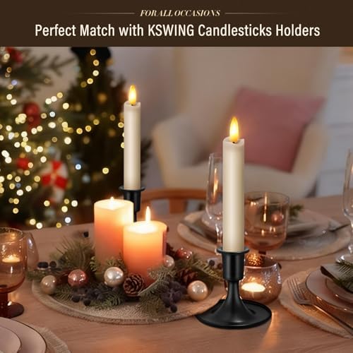 KSWING Upgraded Real Wax Short LED Flameless Taupe Taper Candles with Remote, 6 PCS Candlesticks Battery Operated 3D Flickering- 6" Realistic Fake Candle Sticks for Home/Wedding/Fireplace Xmas Decor - Image 4