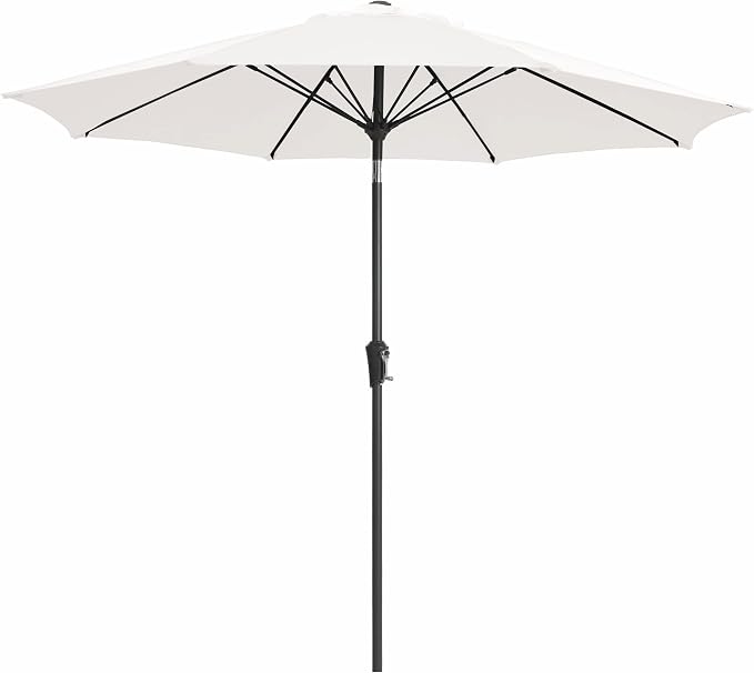 JEAREY 9FT Outdoor Patio Umbrella,Market Table Umbrella with 8 Fiberglass Ribs, Pool Umbrella with Tilt and Crank, UV Protection Lightweight & Wind-Resistant for Lawn, Garden, Deck and Backyard, Cream White