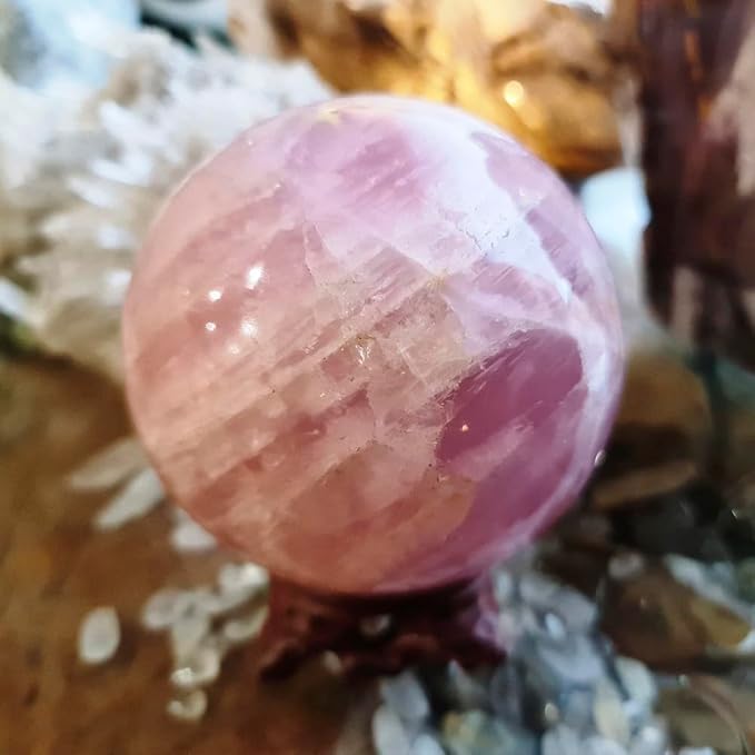 1.6-2 inch Natural Pink Crystal Ball with Stand, Hand Polished Rose Quartz Gemstone Sphere, Reiki Healing Energy Stone, Feng Shui Home Desktop Ornament, Spiritual Meditation Decorative Gift