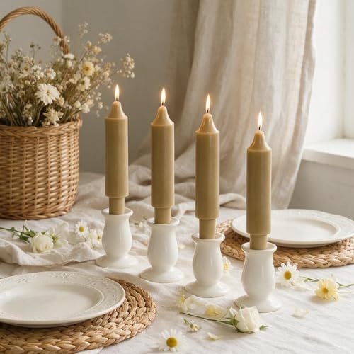 Sahara Beige Short Taper Candle 6 Inch Unscented Dripless Candlesticks,Up to 10-Hour Burn,Perfect for Fall Harvest Halloween Thanksgiving Dinners Parties and Home Décor,Set of 4 - Image 4
