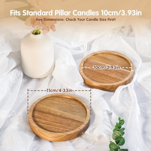 Solid Acacia Wood Candle Holder, 4-Pack, Rustic Round Wooden Candlestand for Pillar Candles up to 3.93 in, Farmhouse Table Centerpiece Decor - Image 3