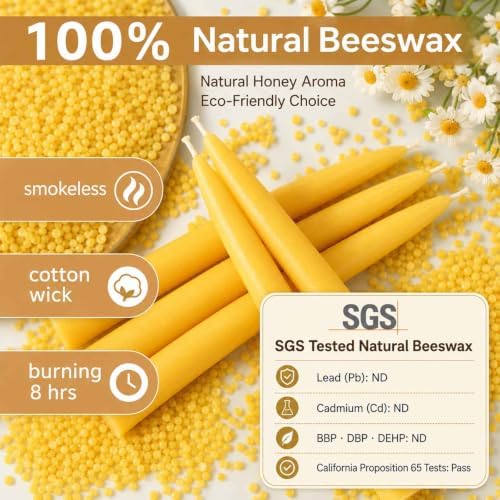 Beeswax Taper Candles,Pure Bees Wax Candle Sticks,8 Inch,12 Pack,Non-Toxic - Image 3