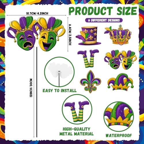 6 Pcs Mardi Gras Metal Garden Stakes Mardi Gras Carnival Metal Garden Signs Yard Stakes Outdoor Decor for Carnival Party Home Lawn Porch Holiday Front Backyard - Image 2