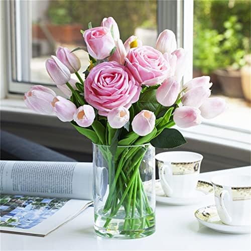 Enova Floral Clear Glass Cylinder Vase 5 x 8 Inches, Clear Flower Vases, Pillar Candle Hurricane Floating Candle Holder Vase, Glass Flower Vase for Wedding Centerpieces, Home Office décor (1 Piece) - Image 4