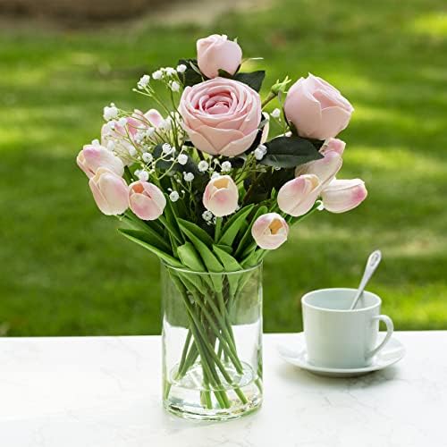 Enova Floral Clear Glass Cylinder Vase 5 x 8 Inches, Clear Flower Vases, Pillar Candle Hurricane Floating Candle Holder Vase, Glass Flower Vase for Wedding Centerpieces, Home Office décor (1 Piece) - Image 5