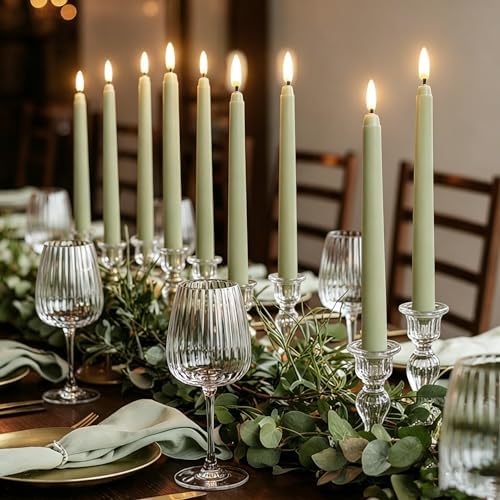 Sage Green Flameless Taper Candles with Remote Timer Set of 4 - Image 6