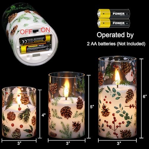 Christmas Pinecone LED Glass Flameless Candles Battery Operated Remote - Image 7