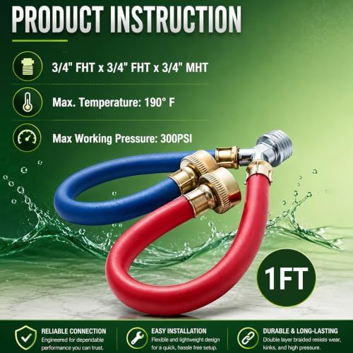 TTFLEX 1FT Washing Machine Y Hose, Hot Cold Hose Mixer 3/4" FHT/MHT, 2 PCS - Image 6