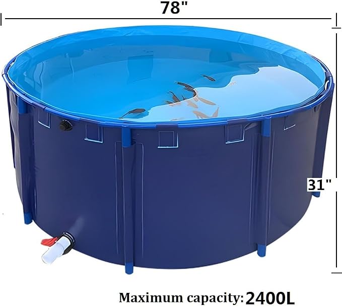 Aquaculture Tank, Folding Fish Pond, Canvas Fish Pond Pool, Fish Pond Liner | Pool Above Ground with framed, for Store Up Water Irrigation Aquatic Products Breeding Pond 78 x 32 IN (2400 L)