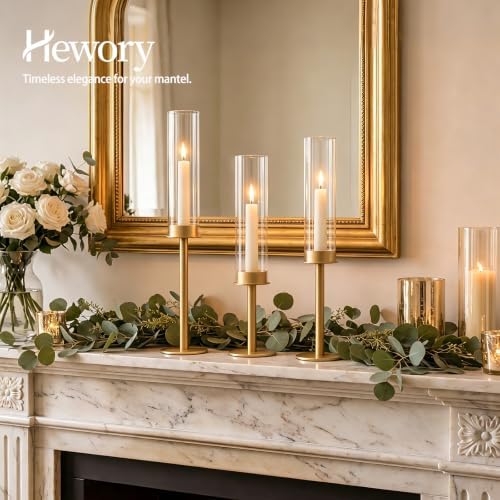 Hewory Gold Candlestick Holders: 6PCS Glass Hurricane with Brass Base - Image 3