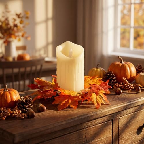 Daifunli 2 Pcs Fall Candle Rings Wreaths for Pillar 3.25 Inch Maple Leaves | Vintage Autumn Candles Holder, Artificial Table Centerpiece, Mini Fall Cabinet Wreath, for Thanksgiving Autumn Kitchen Decor - Image 7