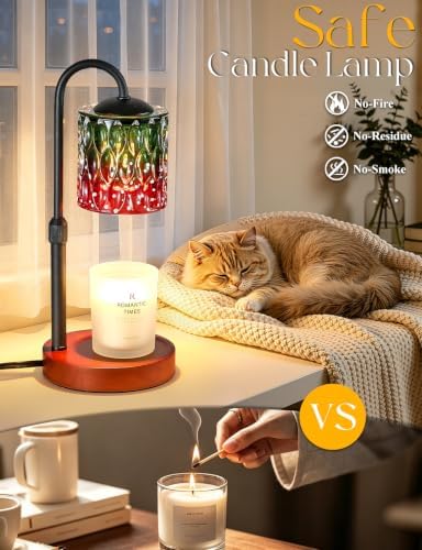 Briever Dimmable Candle Warmer Lamp with Timer, Height Adjustable Electric Candle Wax Warmer, Birthday Gifts for Women Mom, House Warming Gifts New Home Decor, Solid Wood Base, Strawberry Shade - Image 5