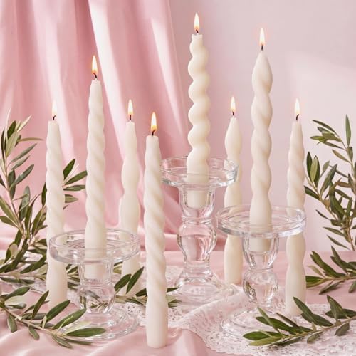Nuanchu 12 Pcs 7.5" White Spiral Taper Candles Ivory Twisted Candlesticks by Nuanchu