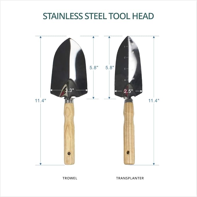 Garden Tools Sets- Heavy Duty Gardening Gift Tool Kit Including Folding Stool with Tool Bag 5 Sturdy Stainless Steel Tools(Gardening Trowel Trans-Planter Weeder & Rake) for Women Men