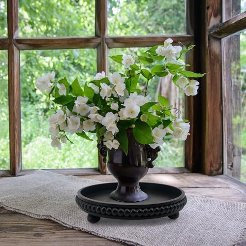 Coffee Table Tray : 12in Decorative Tray Ottoman Black Round Wood for Coffee Table Decor,Candle Holder Trays Vintage Centerpiece Farmhouse for Decor Countertop Home Decor Accessories - Image 4