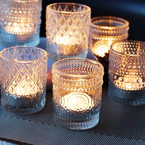 Clear Votive Candle Holders, 3 Patterns 24 pcs Glass Tealight Candle Holders for Christmas Wedding Table Centerpiece Birthday Party by SHMILMH