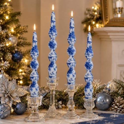 Blue & White Spiral Taper Candles 2 Pack,Chinoiserie Candle 10inch - Image 2