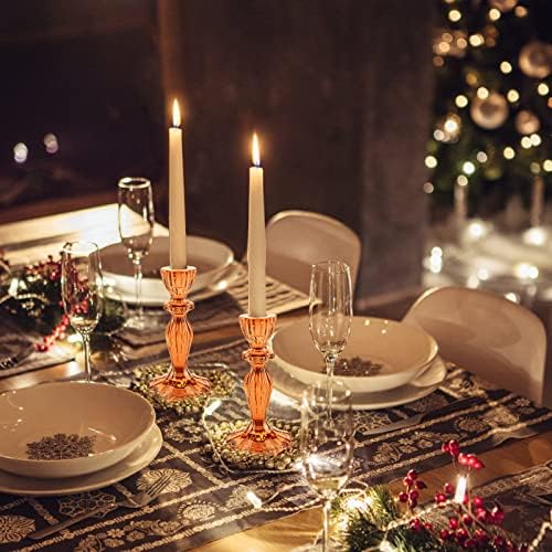 Glass Candle Holders, 2PCS Pillar Candle Holders Decorative Candlestick Holders Table Centerpieces Valentines Wedding Home Decor, Orange - Image 4