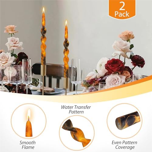 Print Swirl Candlesticks Spiral Candle - Set of 2 Flame Taper Candle Handmade Twisted Candles 10 Inch Long Candle Sticks Brown Tapered Candles for Home Holiday Wedding,1D2T-FLM - Image 3