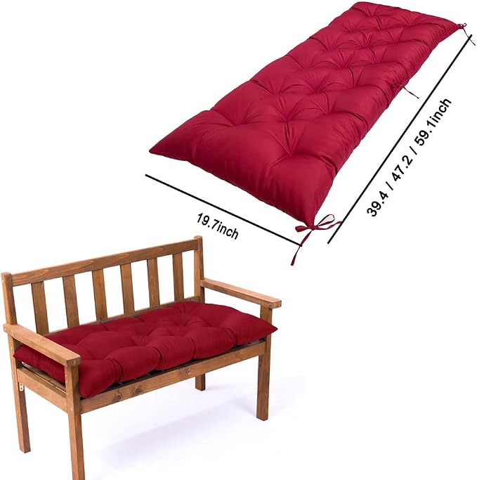 Srutirbo Indoor Outdoor Bench Cushion, Waterproof Swing Cushion Seat Chair Replacement Pads Pillow for Lounger Garden Furniture Patio Metal Wooden (Burgundy, 39 * 20inch)