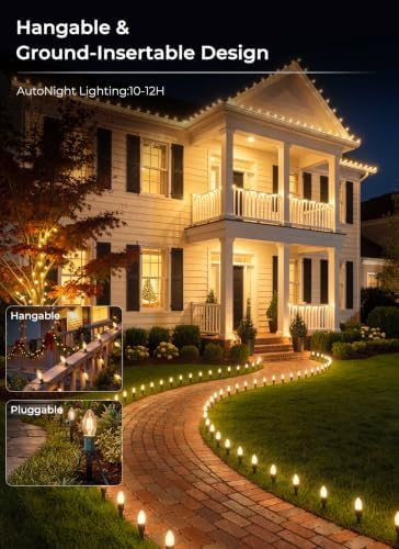 Brightown C9 LED Christmas Pathway Lights, 25.8 Ft Christmas Path Lights with 20 Bulbs and Stakes, Connectable Waterproof String Light for Walkway Driveway Lawn Outdoor Decorations, Clear Warm White - Image 2