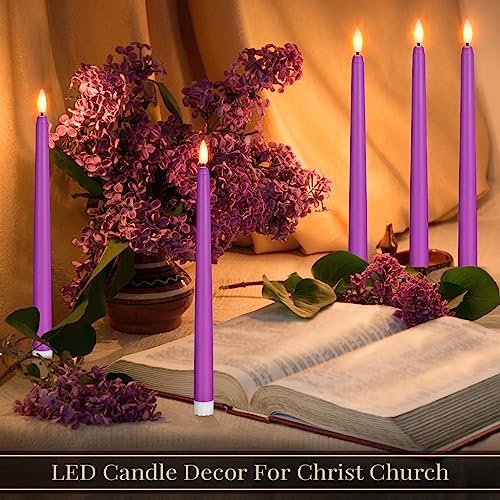 Macarrie 24 Packs Flameless Taper Candles Battery Operated Fake 11 Inch Long Candle Light LED Flameless Candlesticks Flickering Tapered for Wedding, Halloween, Christmas(Purple) - Image 2