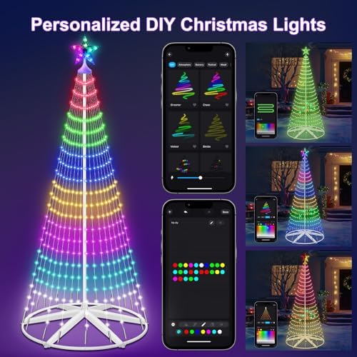 9.5FT Smart LED Christmas Cone Tree Lights, Lighted Outdoor Christmas Tree with Timer Remote & APP Control, DIY RGB Color Changing Light Show with Music Sync for Indoor Outside Xmas Decorations - Image 4