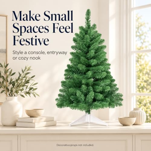 3FT Artificial Christmas Tree with String Lights – Tabletop Small Xmas Tree for Desk, Office, or Small Spaces – Full Branches, Easy Assembly, Holiday Decoration (Sage Green) - Image 3