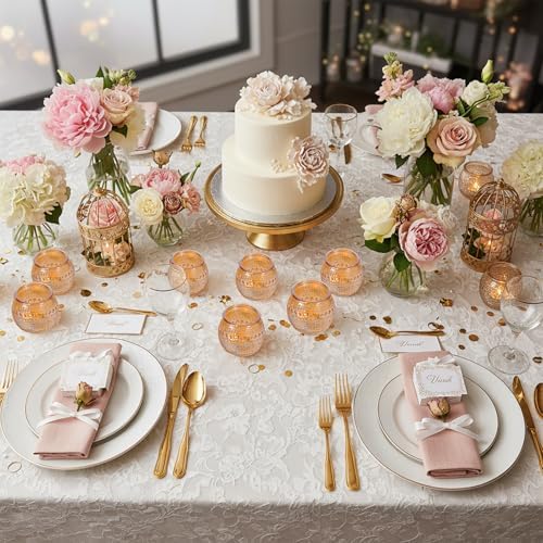 16Pcs Gold Votive Candle Holders | Polka Dot Round Glass | Wedding Decor - Image 3
