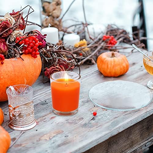 Set of 20 Orange Votive Candles Clear Glass Filled Unscented Soy Wax Candle for Home Halloween Fall Harvest Thanksgiving and DIY - Image 3